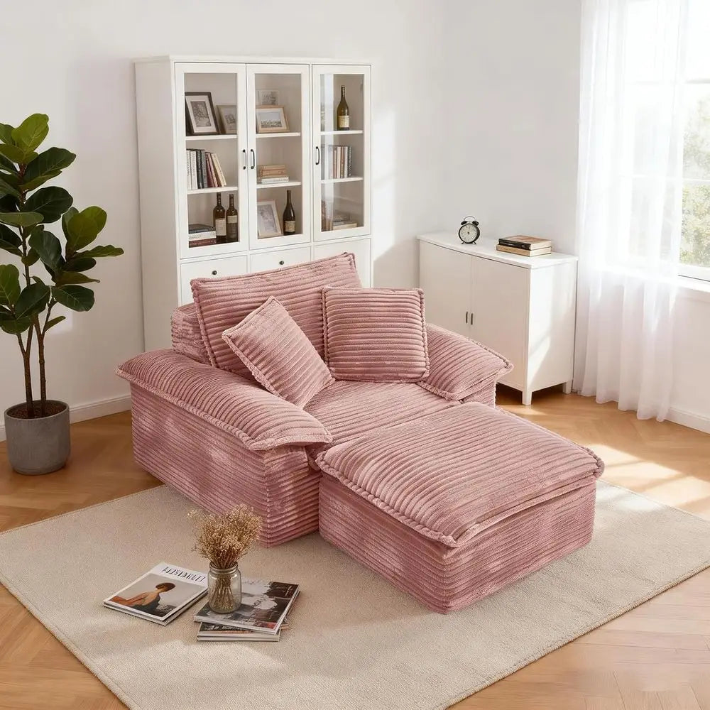 Modern Corduroy Upholstered Chaise Lounge Chair With Ottoman