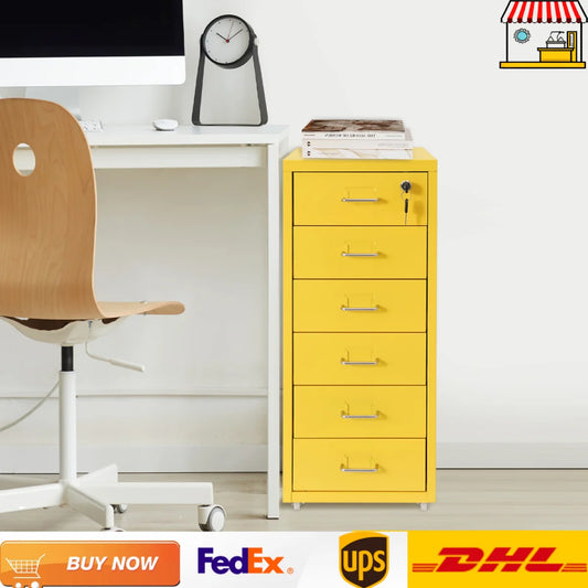 NONED Lockable Rolling Metal File Cabinet 6 Drawer With Wheels