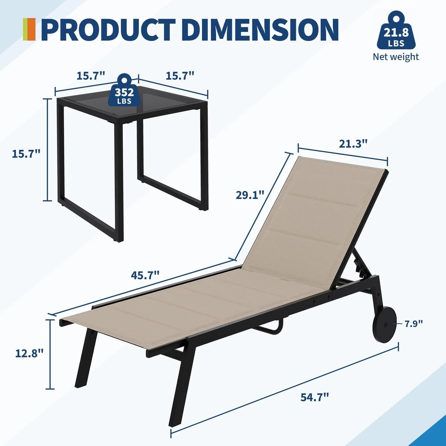 Studyset Outdoor Chaise Lounge Set With Side Table And Wheels