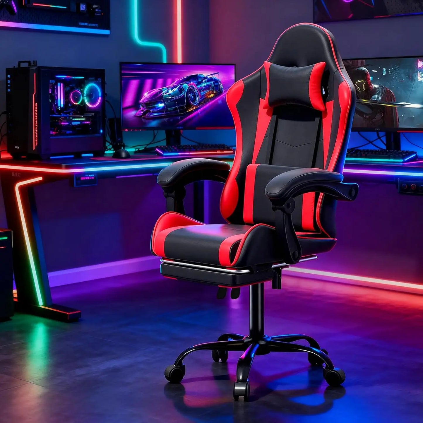 Ergonomic Gaming Chair for Adults with Footrest and Headrest