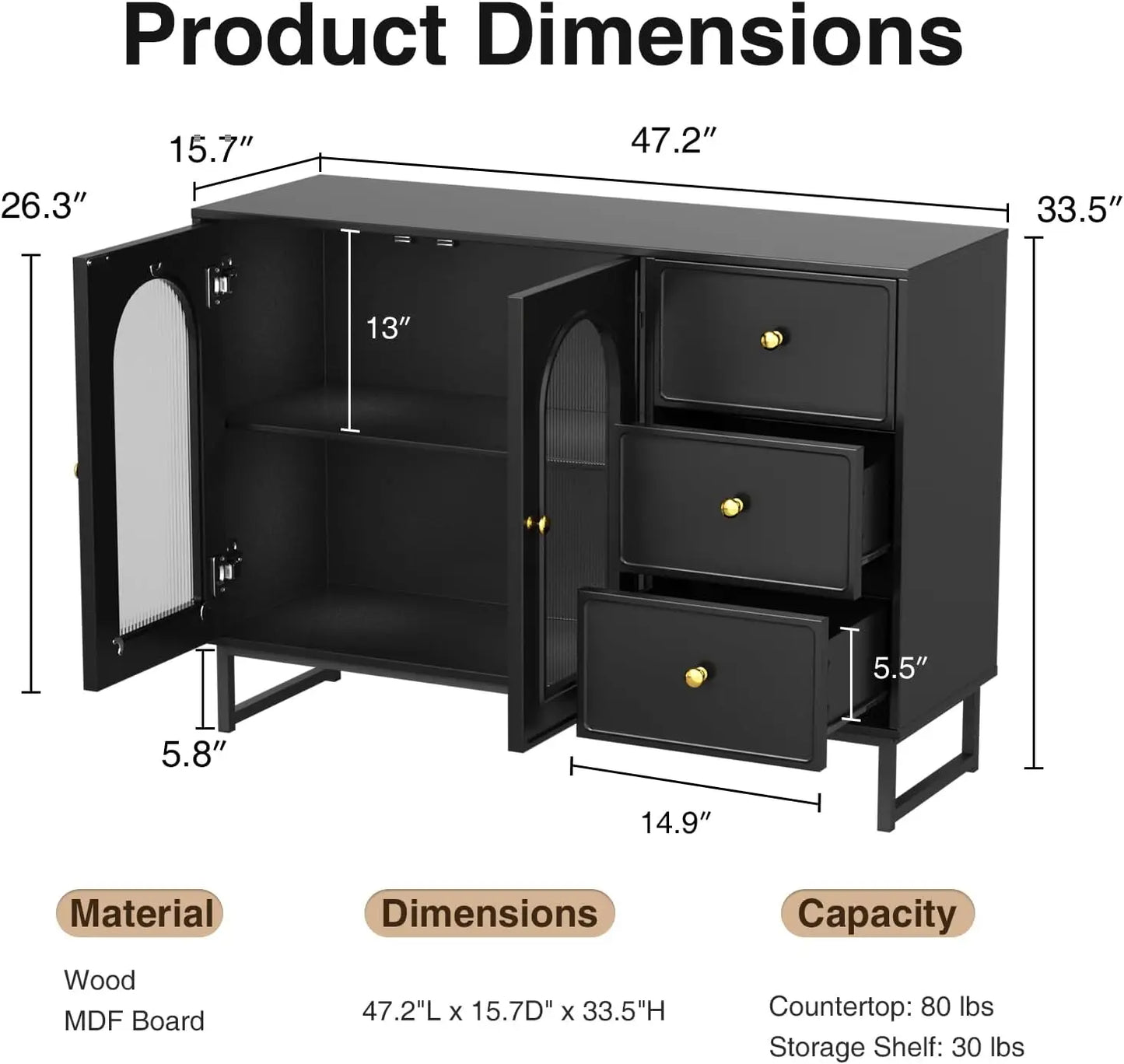 Buffet Cabinet With Storage Three Drawers Modern Sideboard For Dining Room Kitchen Storage Solutions