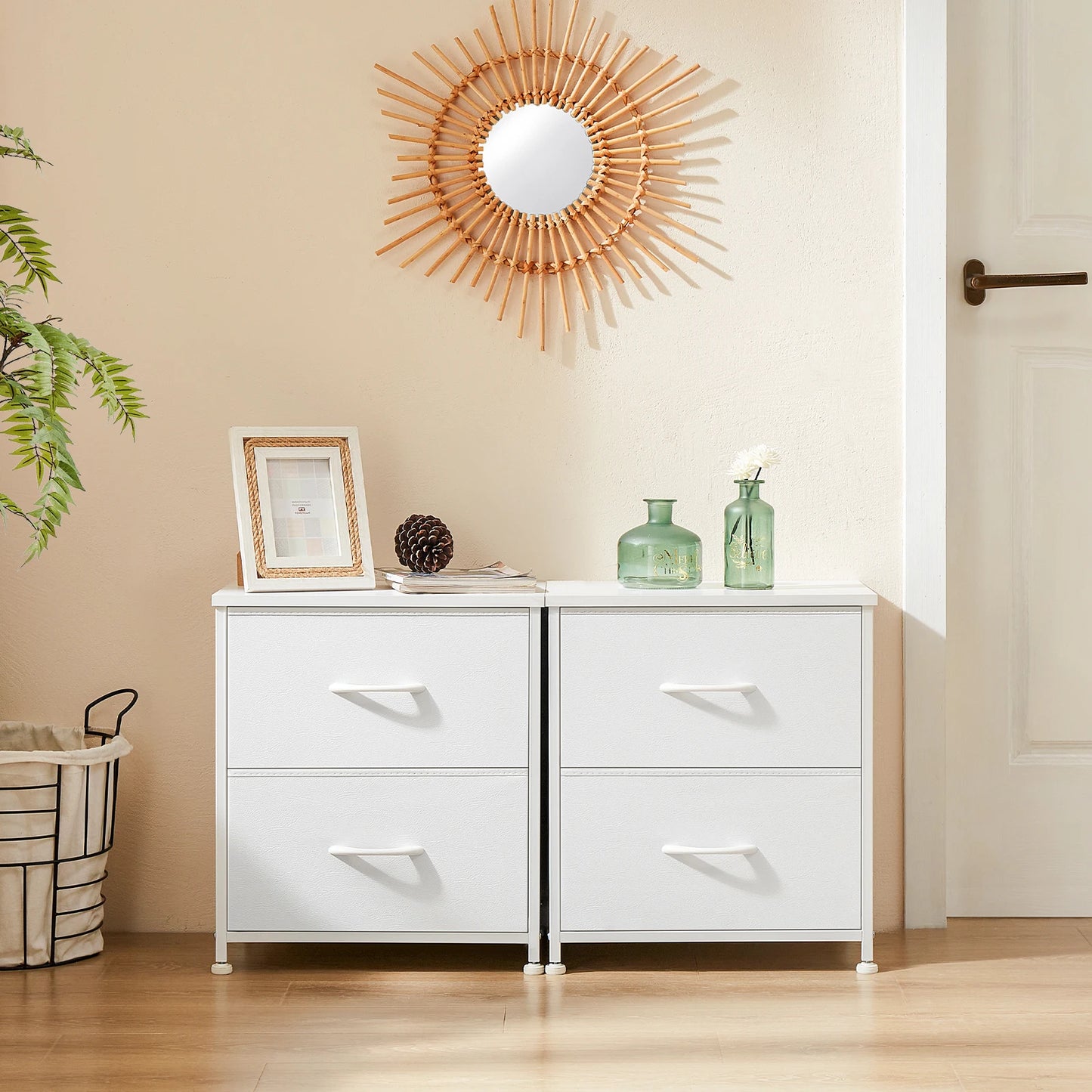 JHK Modern Nightstand With Fabric Drawers for Bedroom Storage Cabinet Furniture Multipurpose