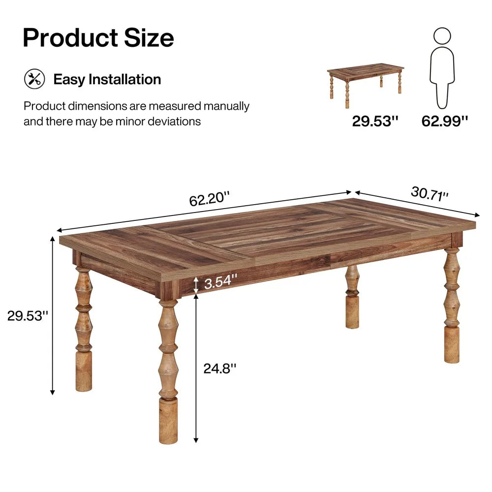 Farmhouse Wood Dining Table For 4 To 6 People