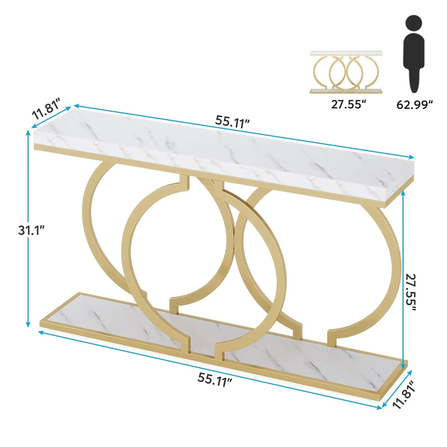 Tribesigns Modern Ultradurable MarbleSurface Console Table With Iron Frame EntrywayDecor