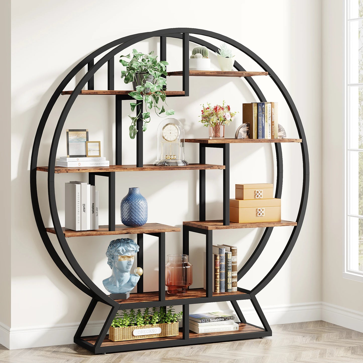 Tribesigns Round Etagere Bookshelf with Five Shelves