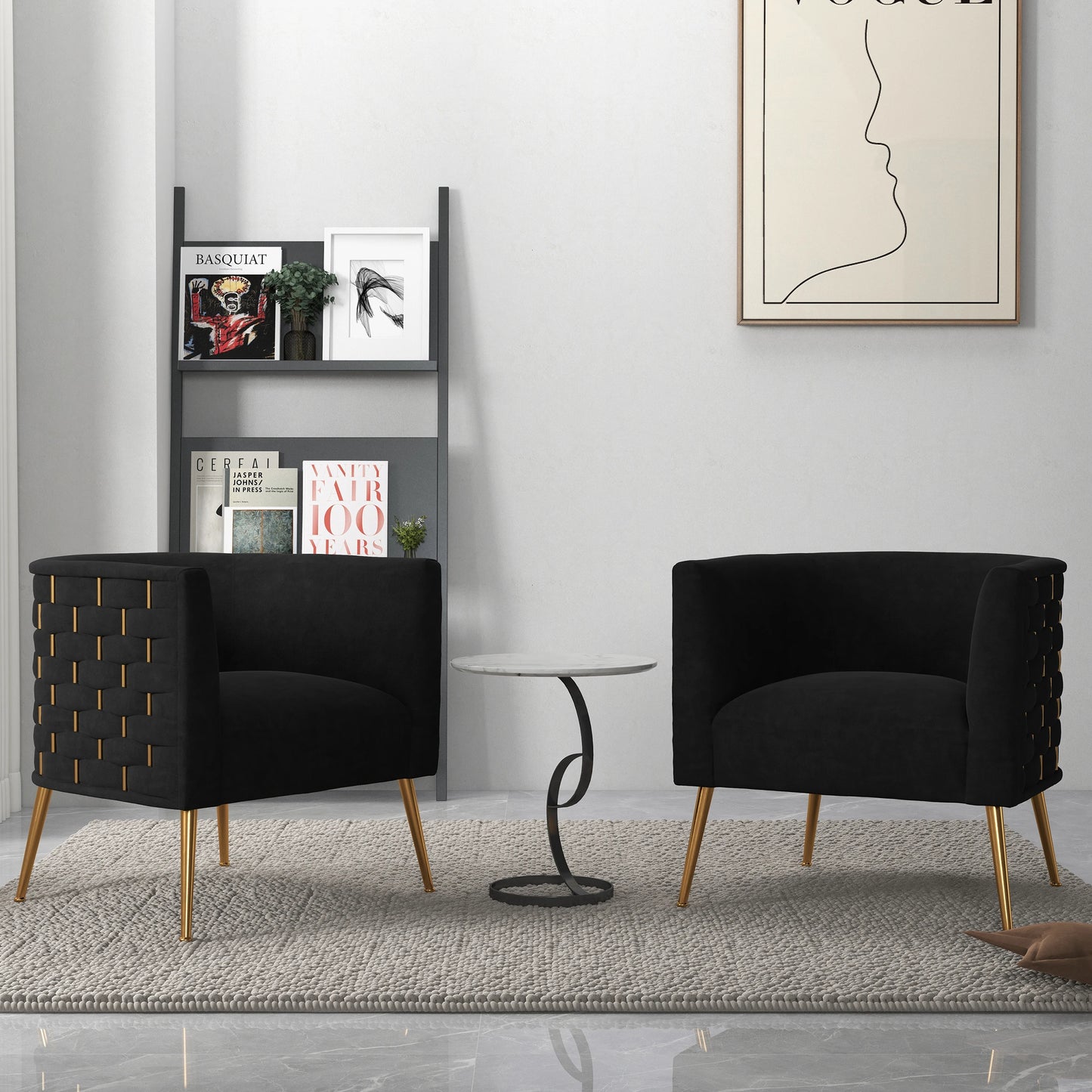 Modern Velvet Round Accent Chairs Set for Living Room