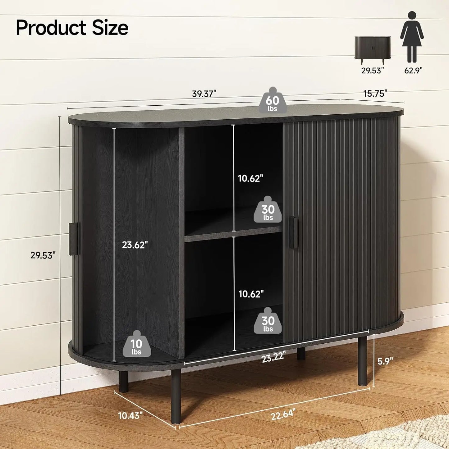 ONBRILL Sideboard Buffet Cabinet With Sliding Door And Adjustable Shelf Storage Unit