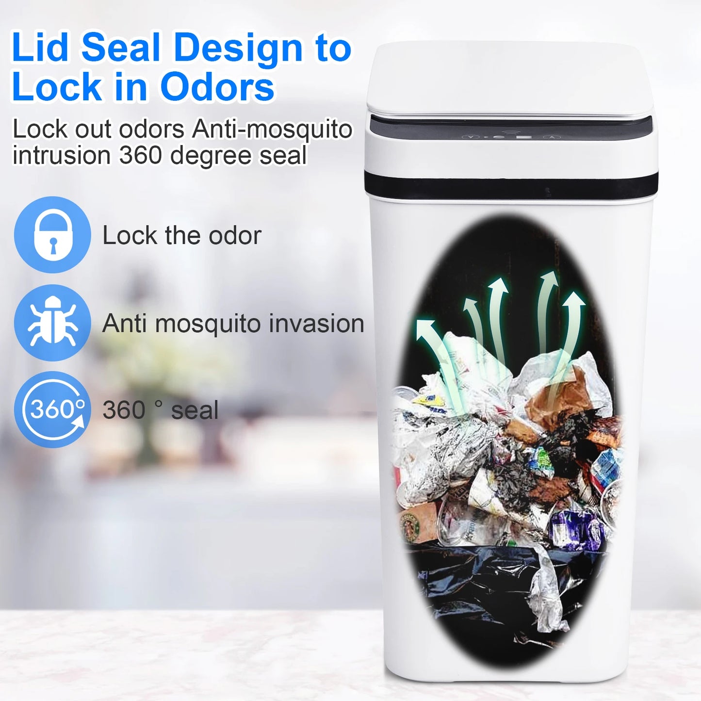 NONECN 2 Pack Touchless Motion Sensor Slim Trash Cans Lid