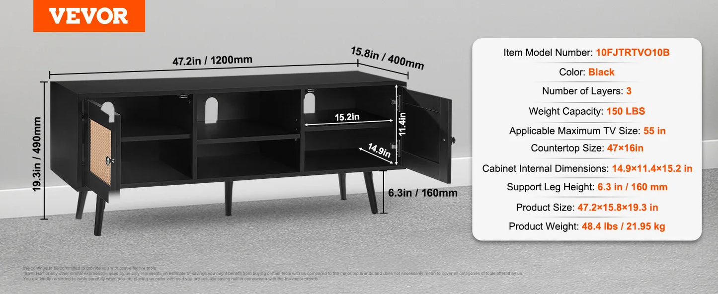 SucceBuy Rattan TV Stand With Built-In USB Ports and Shelves