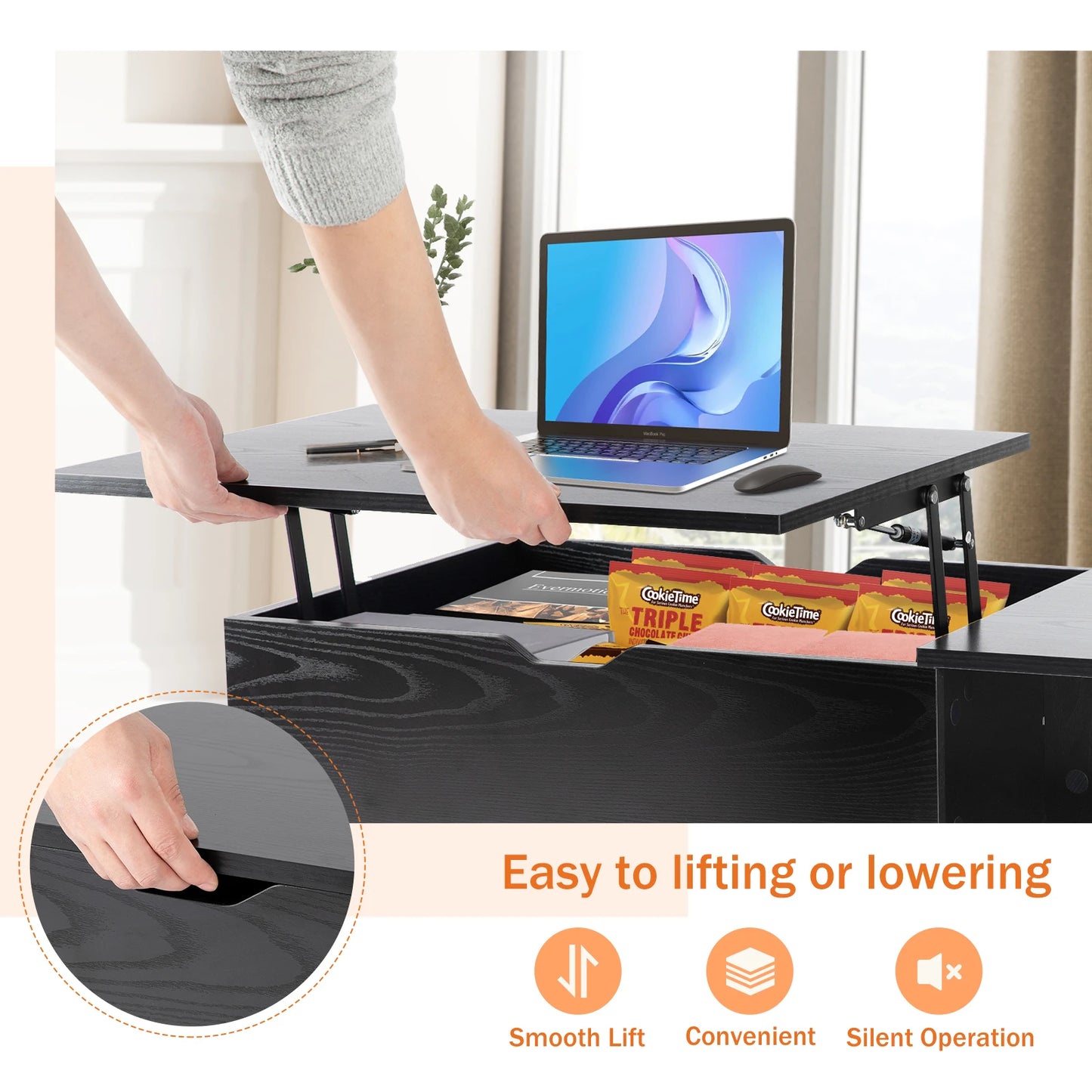 JHK Lift Top Coffee Table With Storage And Adjustable Shelf