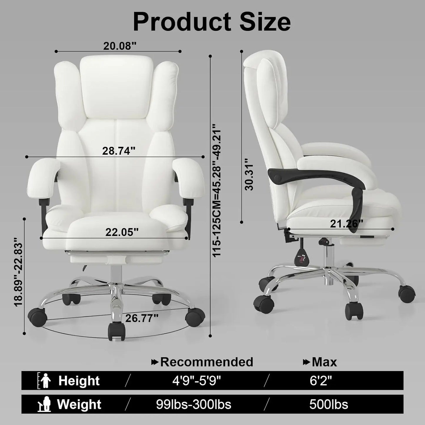 Big And Tall Leather Office Chair With Footrest And Headrest