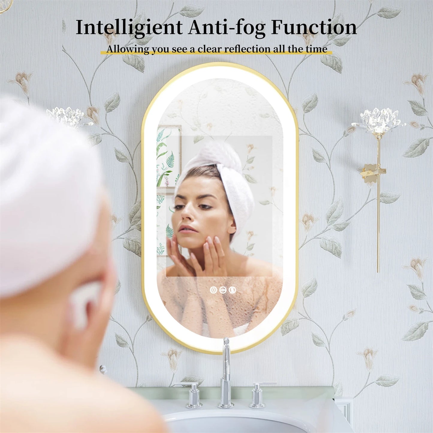 Oval Frame LED Lighted Antifog Smart Vanity Mirror With Dimmable Illumination