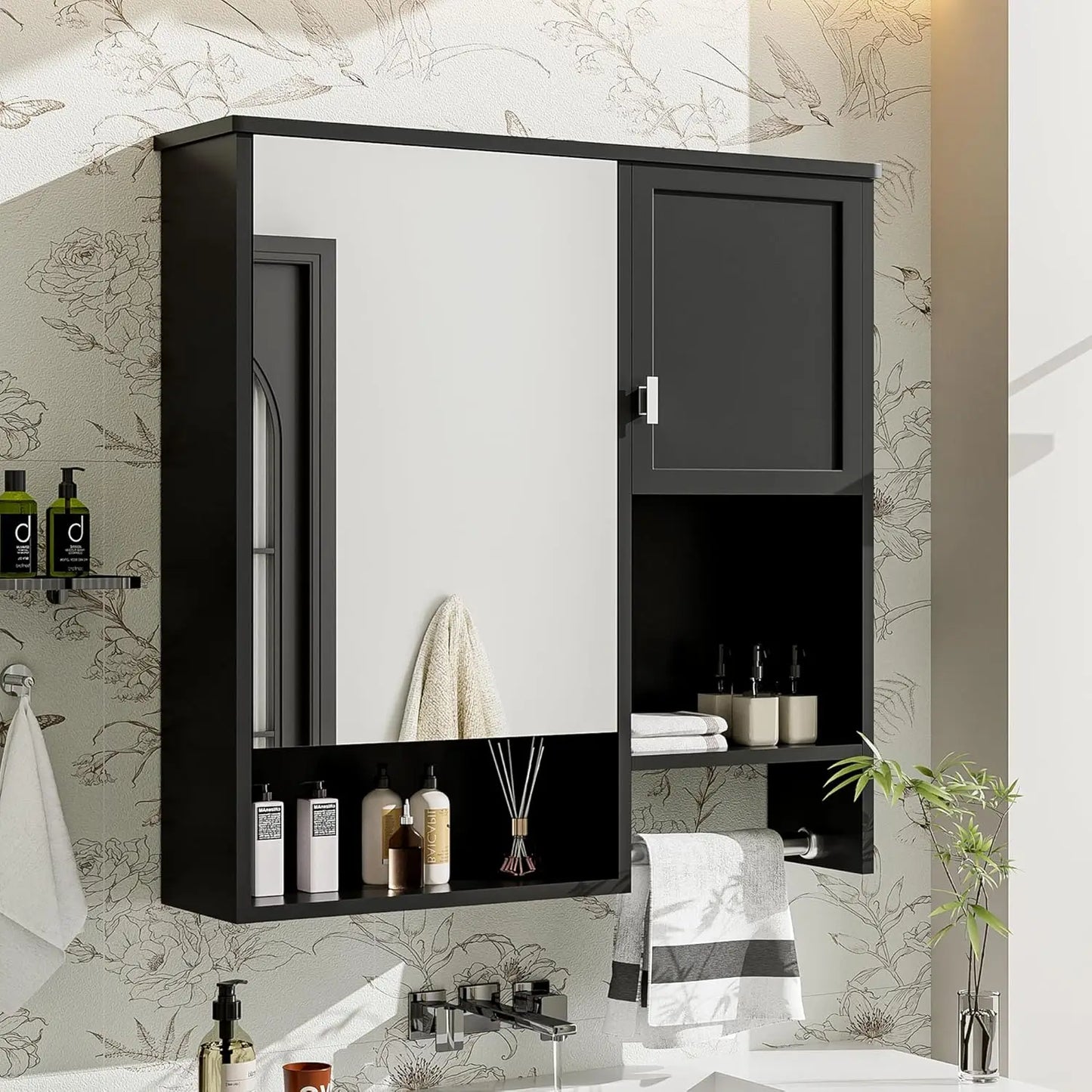 Bathroom Medicine Cabinet With Mirror And Towel Bar Wall Mount