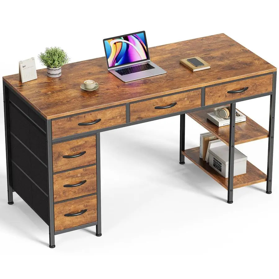 MBVM 6 Drawer Computer Desk With Reversible Storage Shelves