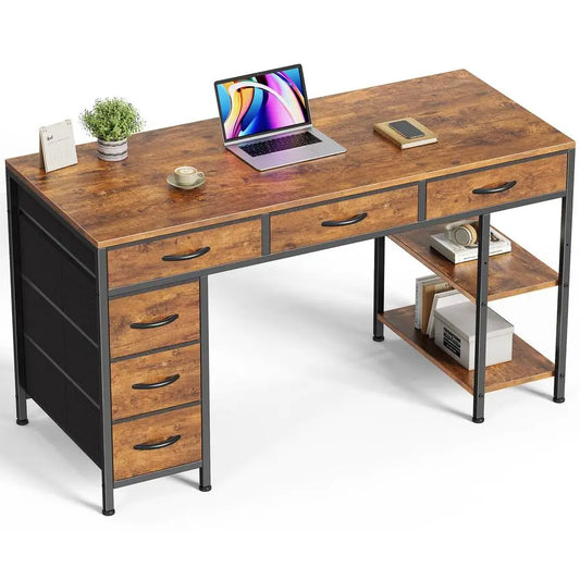 MBVM 6 Drawer Computer Desk With Reversible Storage Shelves