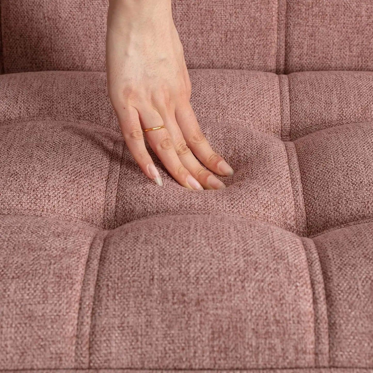 Modern Linen Loveseat Sofa With Quilted Back And Wood Legs
