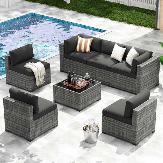 XIAOLANG 7 Piece Outdoor Patio Furniture Set Wicker Rattan Cushions