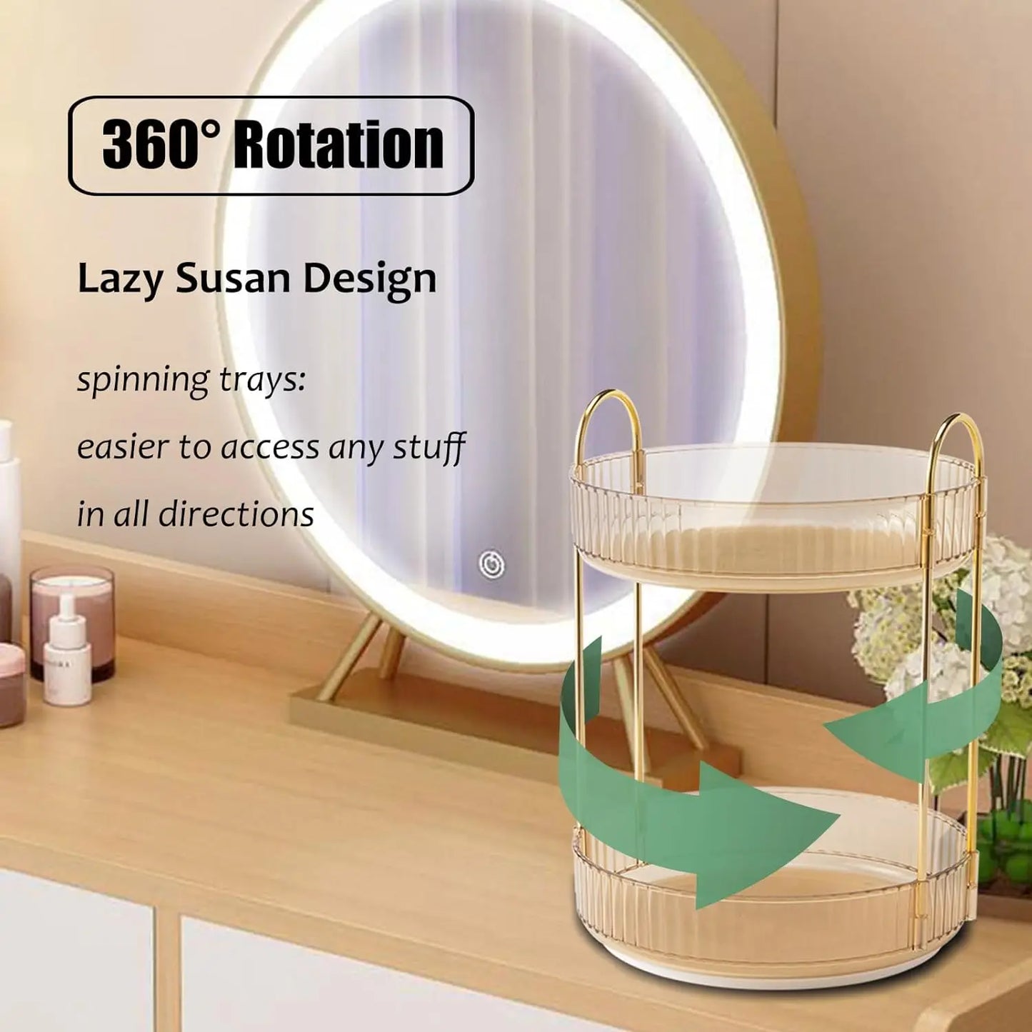 NONECN Rotating Makeup Organizer For Vanity High Capacity 360 Spinning