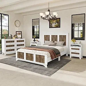 MKDK 4 Piece Queen Bedroom Set Platform Bed With Dresser And Nightstands Engineered Wood And Metal Construction