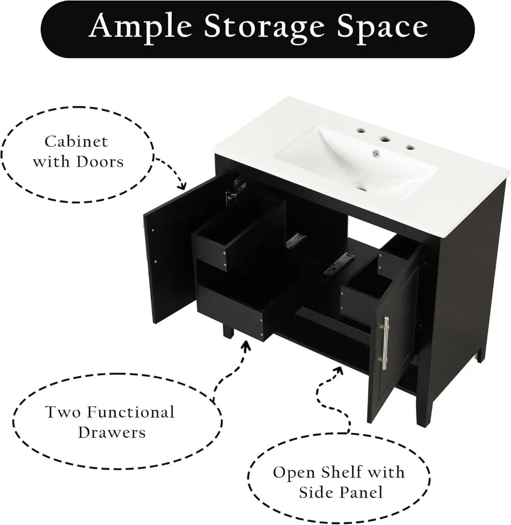 Modern Ceramic Sink Vanity With Two Drawers And Open Shelf