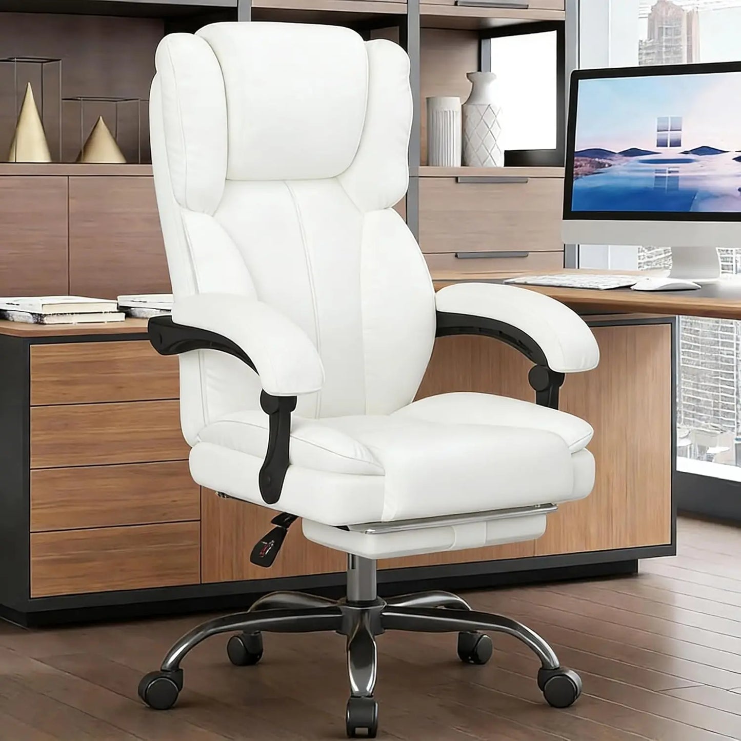 Big And Tall Leather Office Chair With Footrest And Headrest