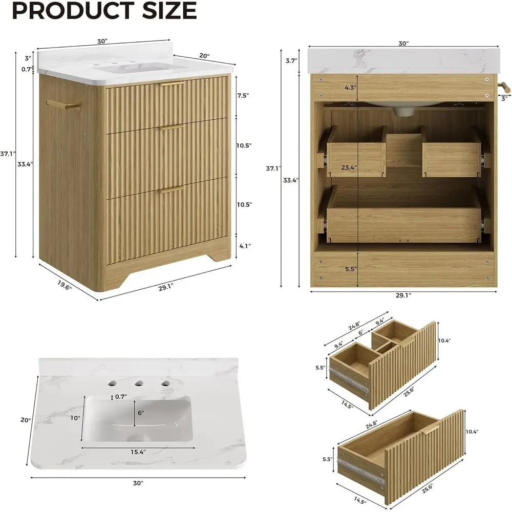 Freestanding Bathroom Vanity With Ceramic Sink And Storage Drawers