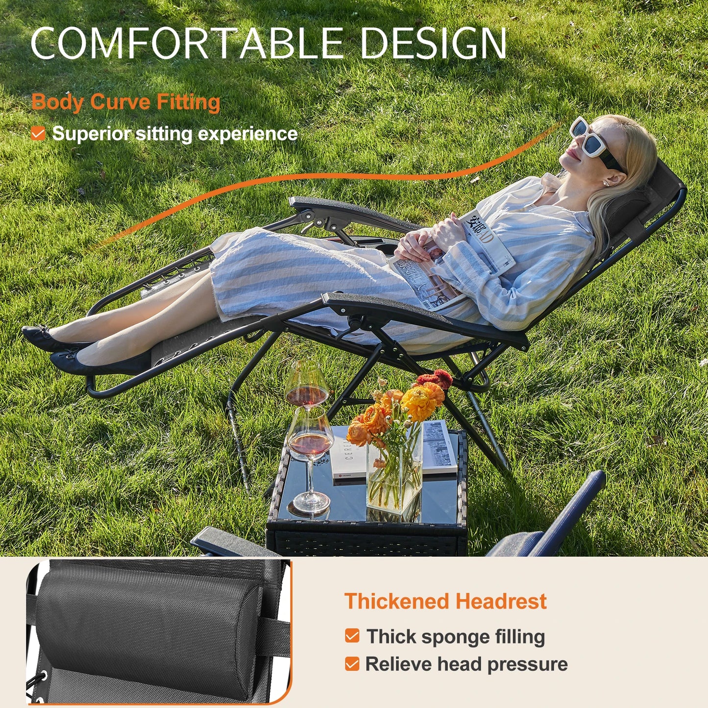 JHK Zero Gravity Recliner Set of 2 with Cup Holders