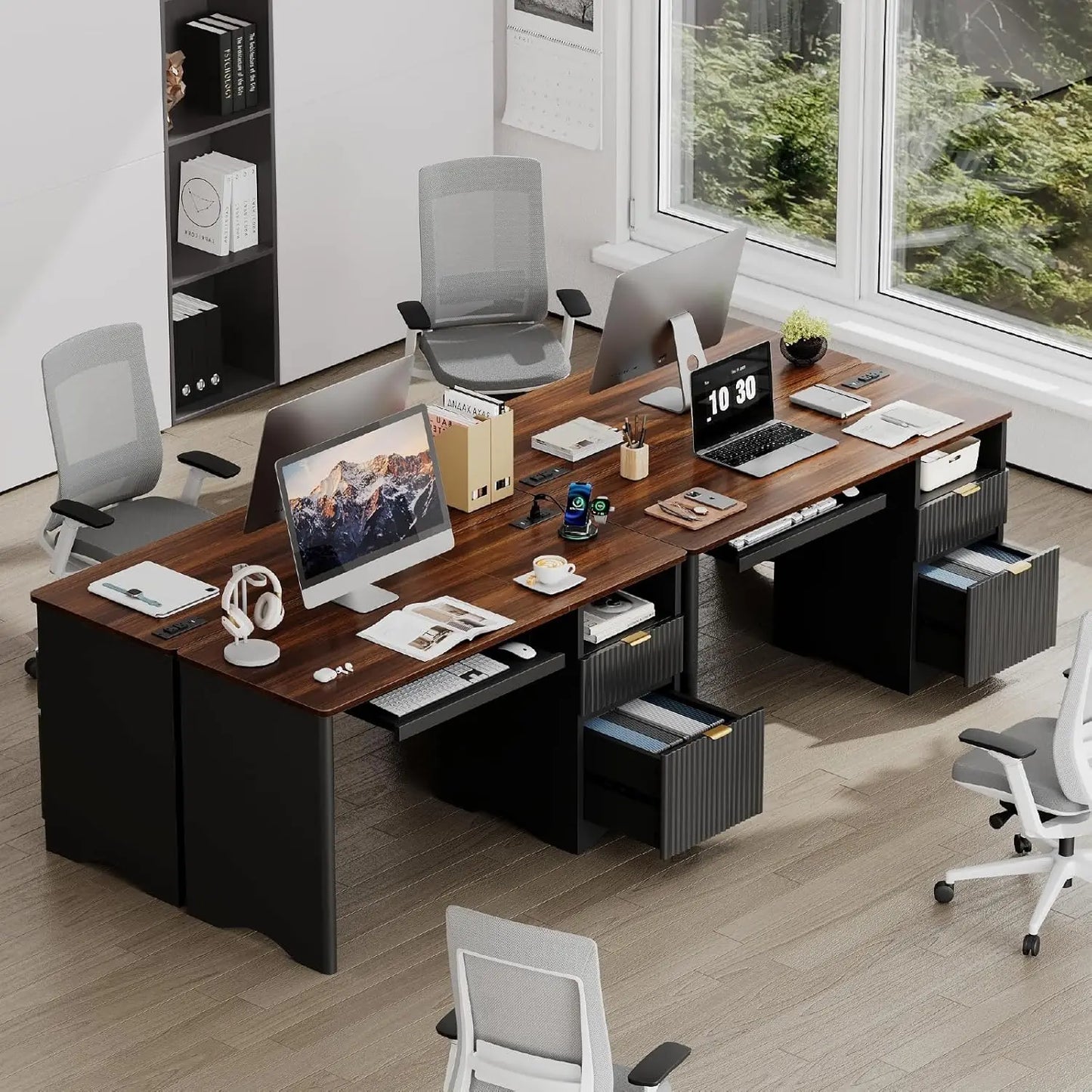 Computer Desk With Keyboard Tray And Power Outlet File Drawer