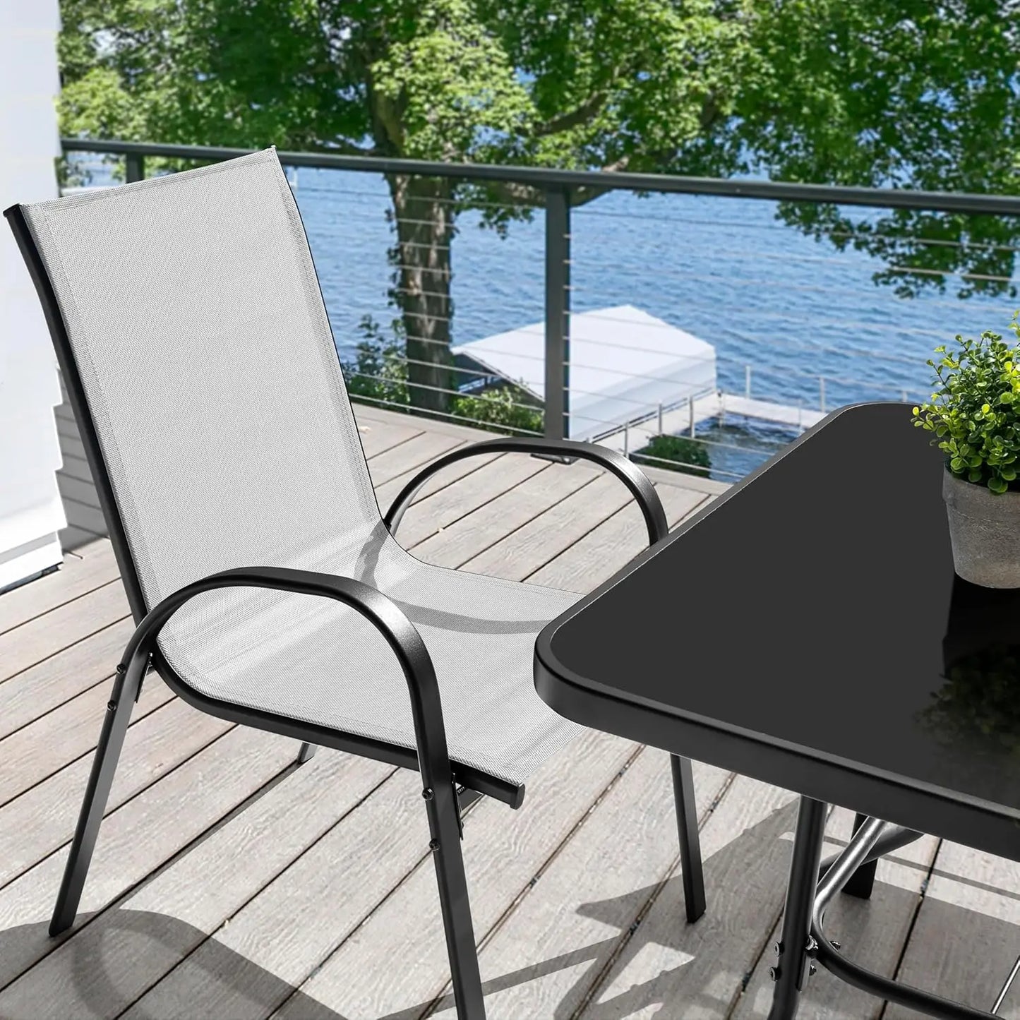 Patio Dining Set With Metal Table And Umbrella Hole