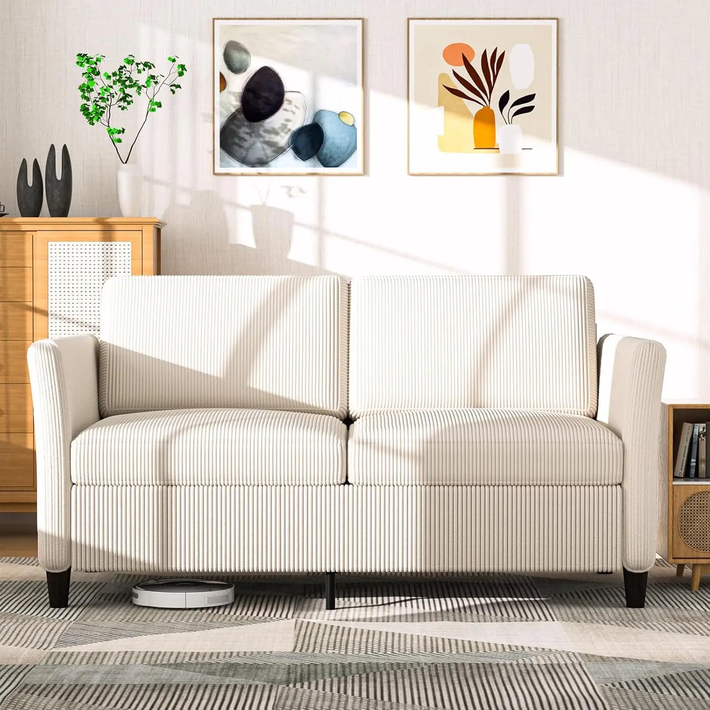 CHENGWEI Corduroy Loveseat Sofa Modern Two Seater Living Room