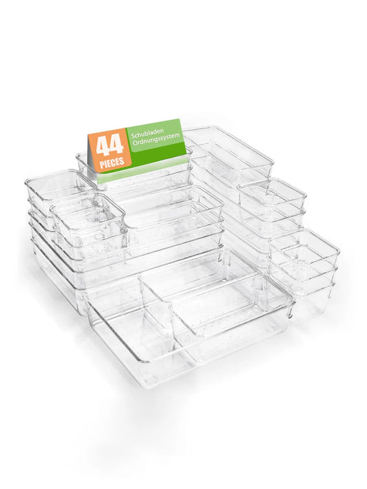 NONECN 44pc Drawer Storage Box Set Multi Functional Transparent