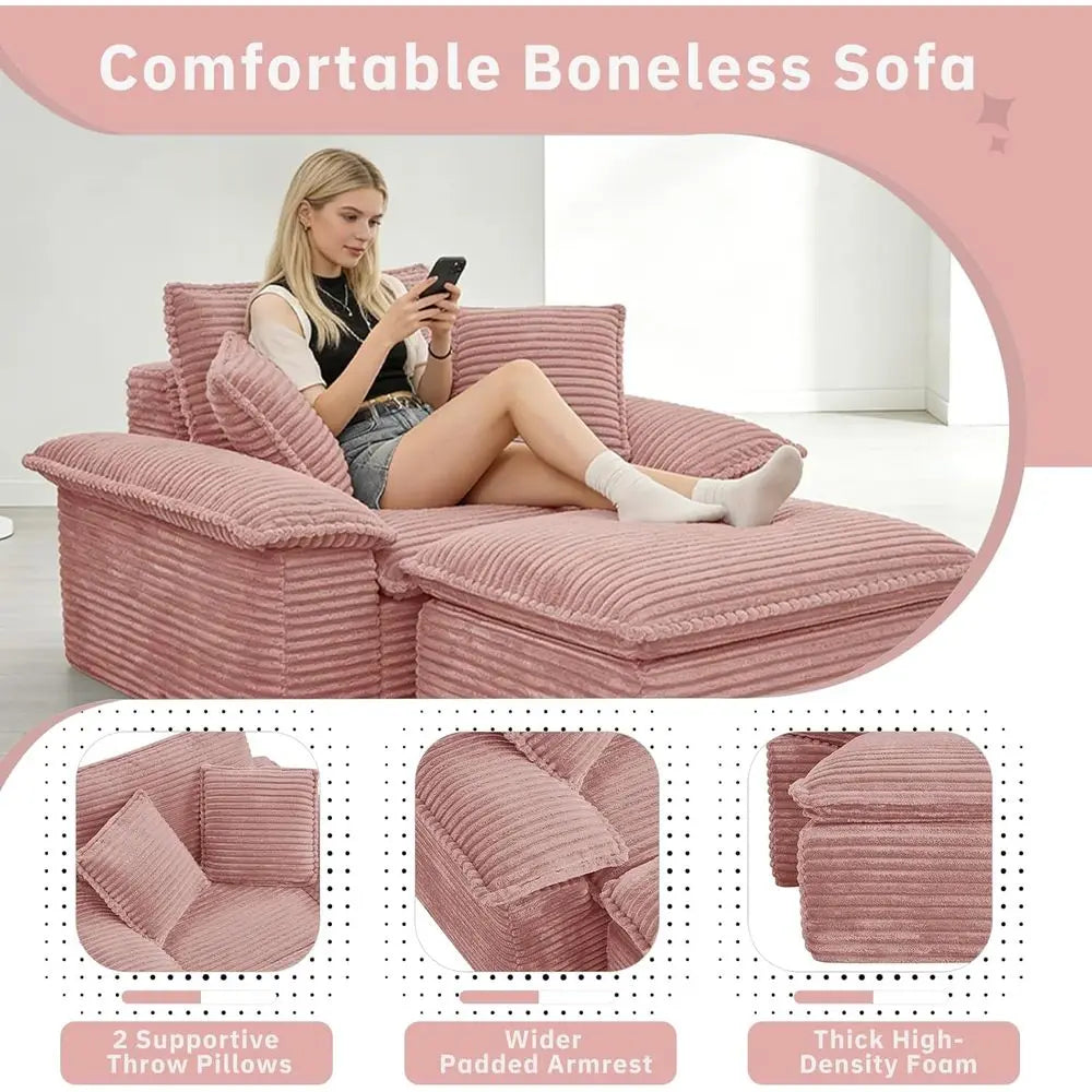 Modern Corduroy Upholstered Chaise Lounge Chair With Ottoman