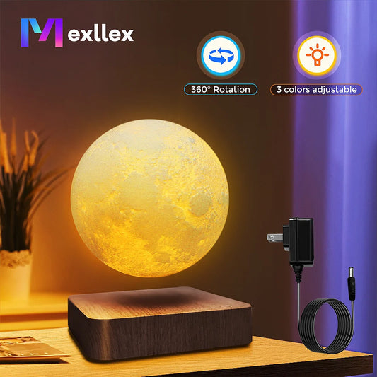 Mexllex Moon Lamp Magnetic Floating Night Light With Wooden Base