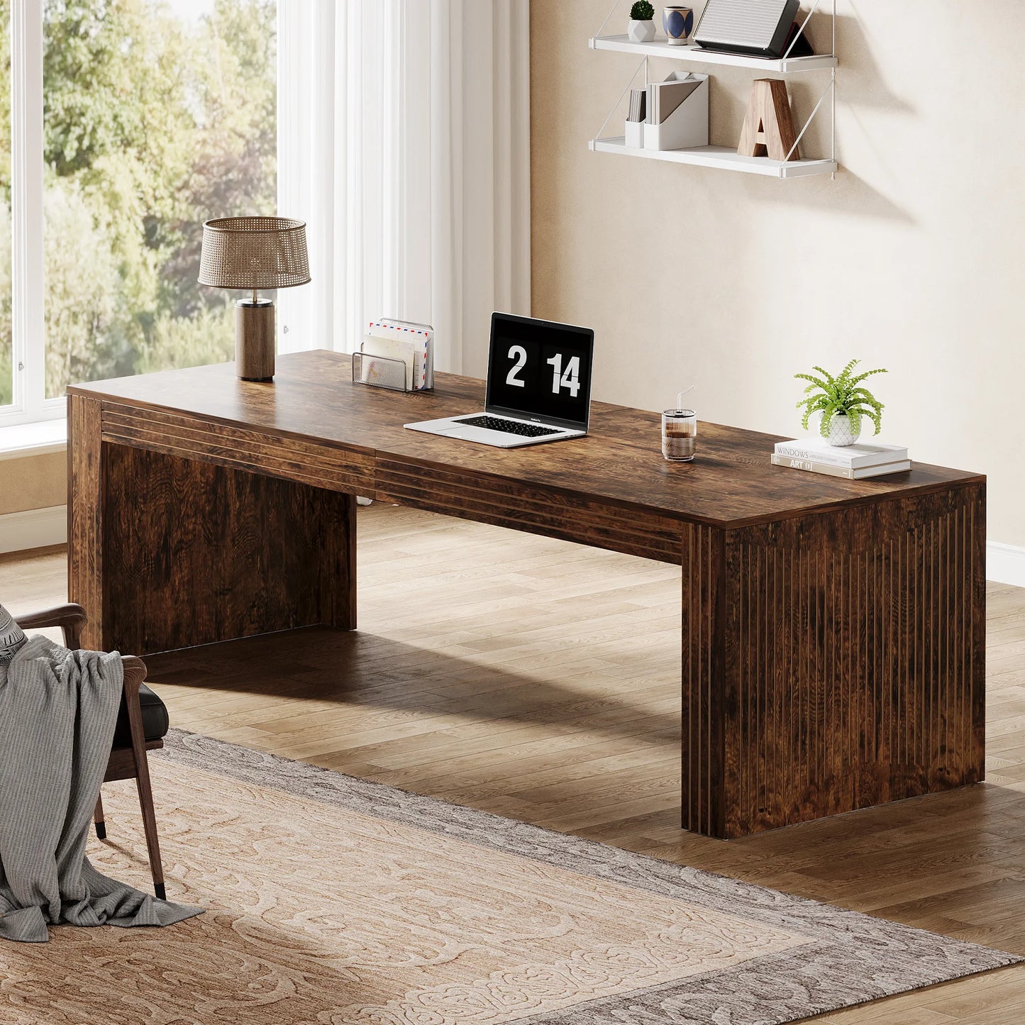 Tribesigns Two Person Wooden Desk For Home Office Computer