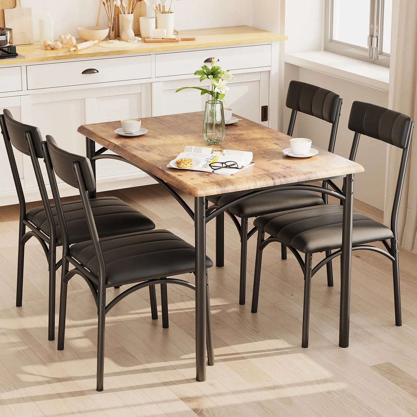 HiMISS Dining Room Set For Four With Upholstered Chairs