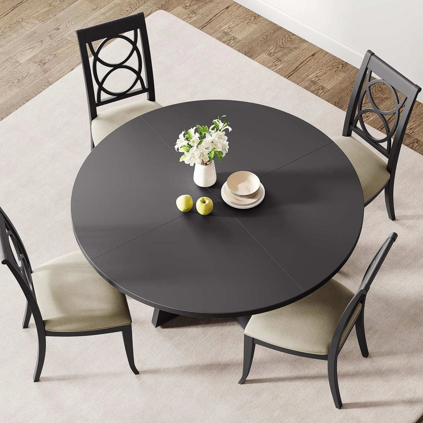 Farmhouse Round Wooden Dining Table For Home Dining Room