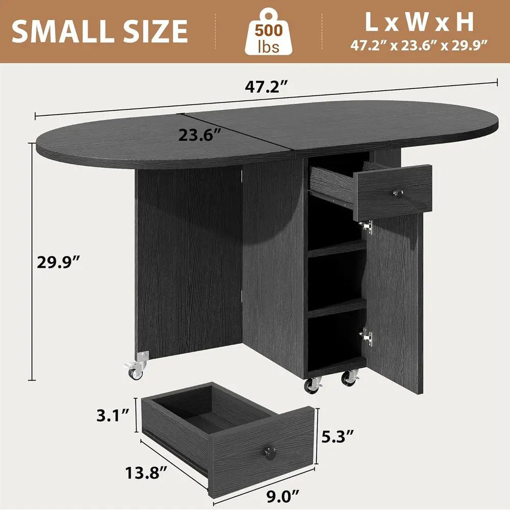 Space-Saving Foldable Dining Table For 4 With Storage Drawer