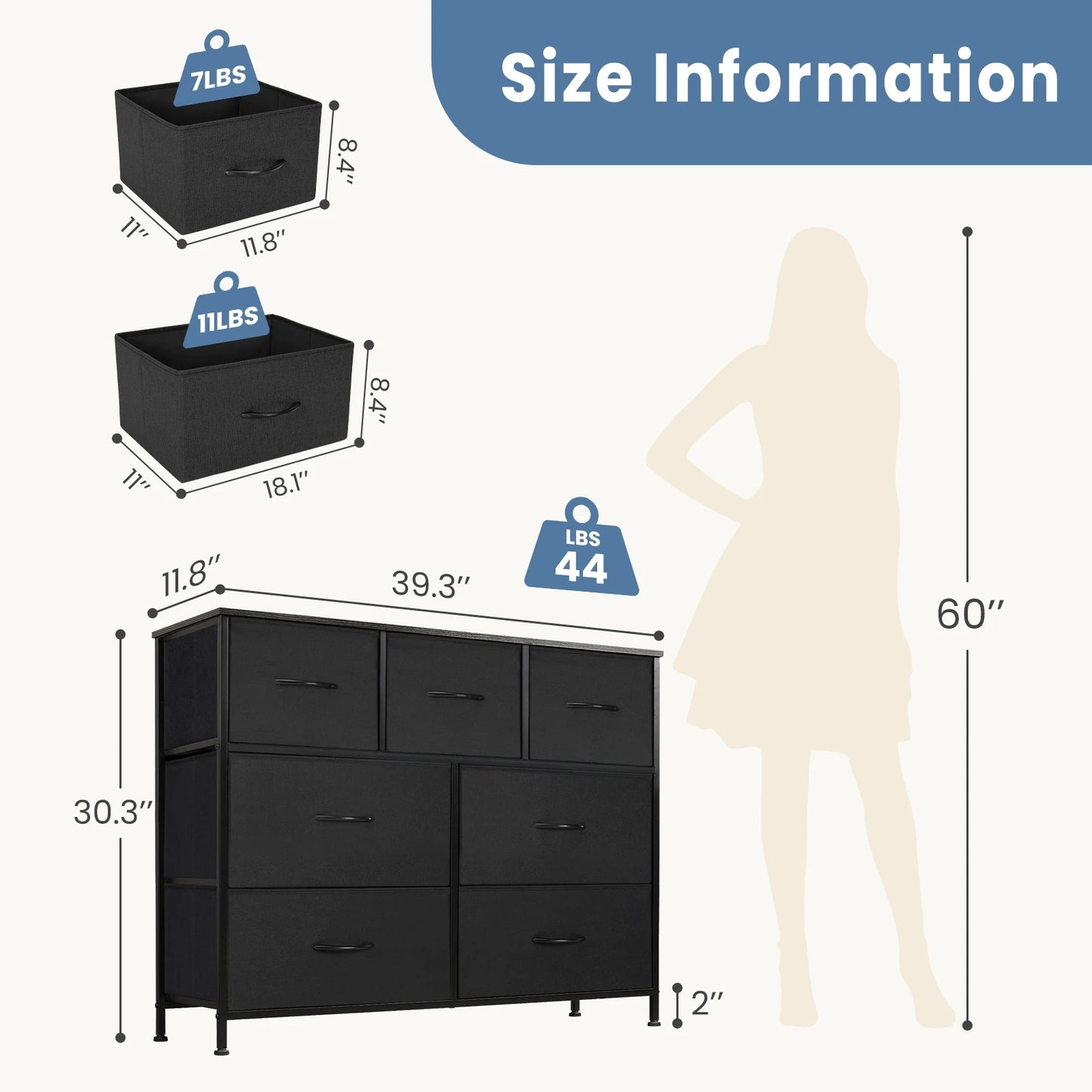 JHK Dresser With 7 Fabric Drawers Storage Cabinet For Bedroom Living Room Organization