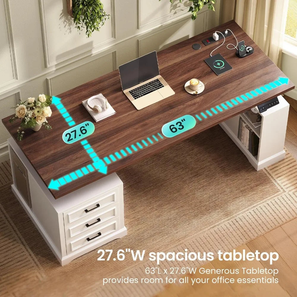 Electric Standing Desk With Drawers Shelves Outlets Adjustable Height