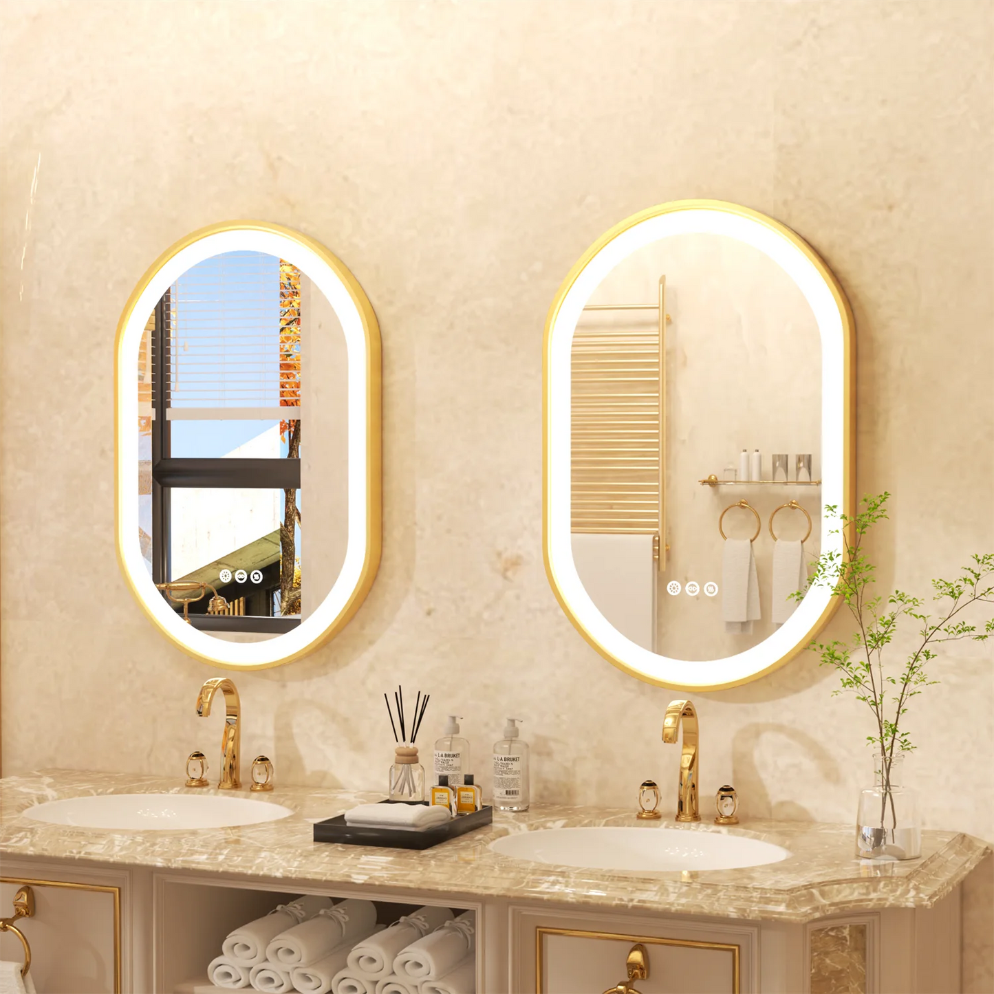 Oval Frame LED Lighted Antifog Smart Vanity Mirror With Dimmable Illumination