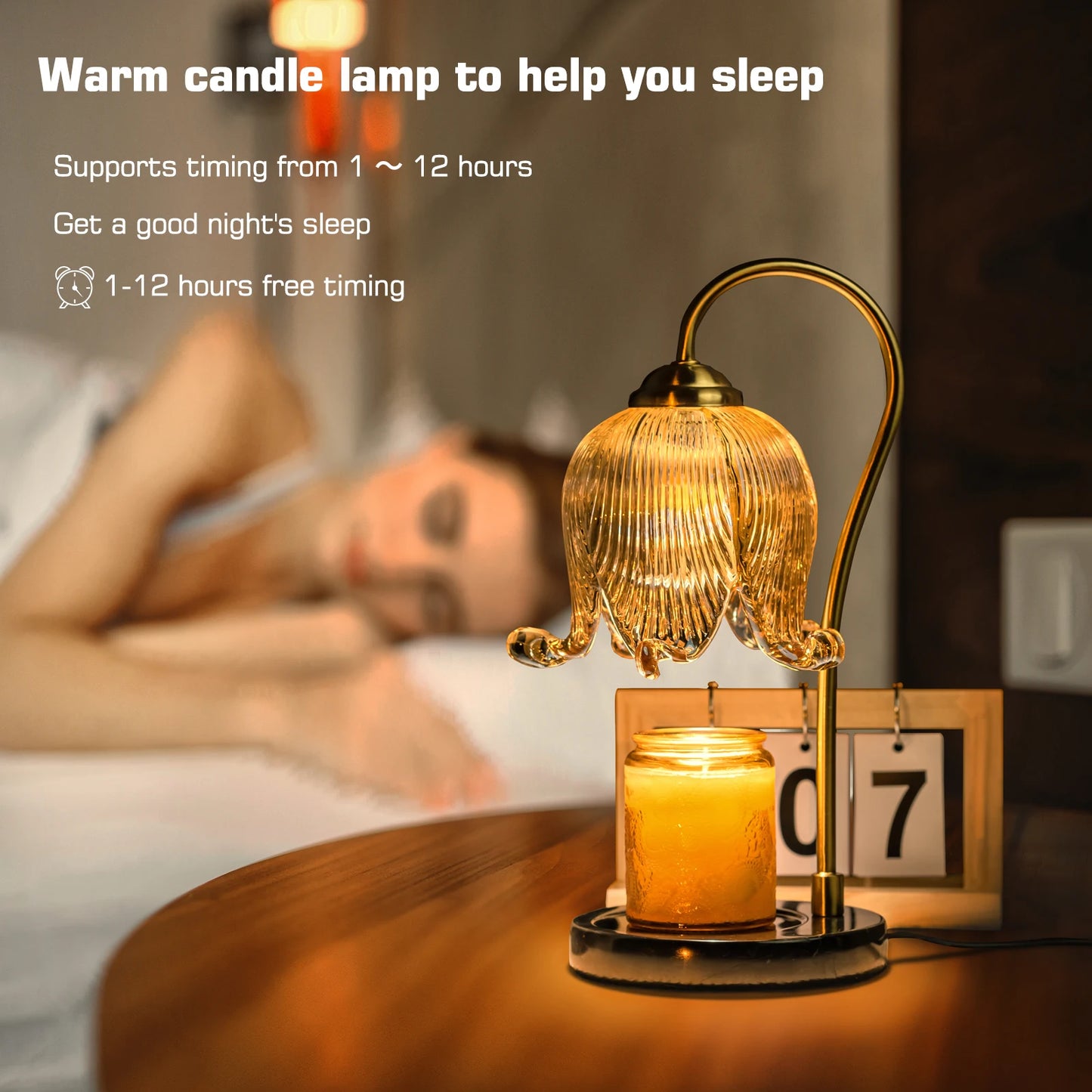 Tulip Flower Warm Candle Lamp Bedside Table Night Light Glass Retro
