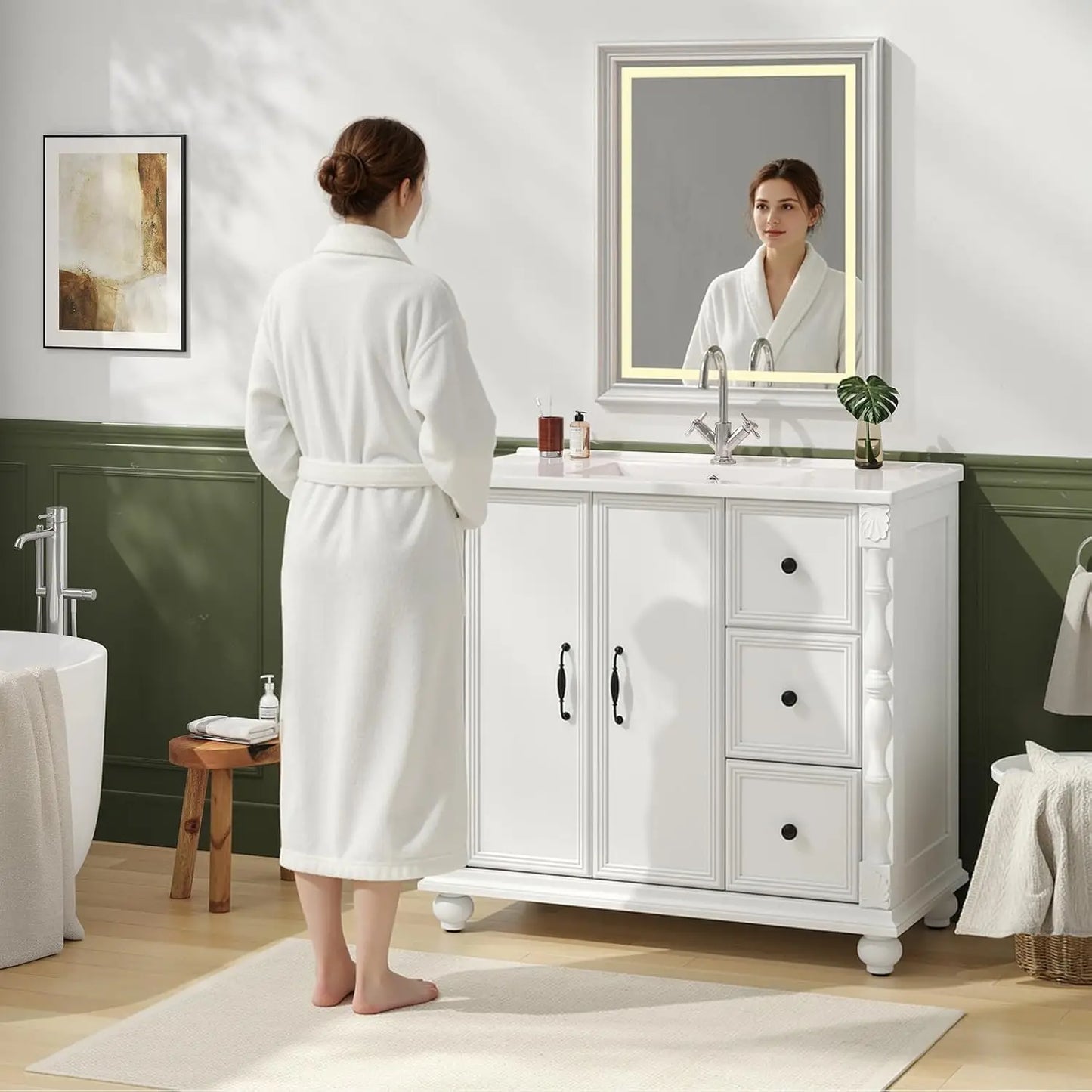 Modern Bathroom Vanity Sink Combo With Ceramic Top Freestanding Cabinet