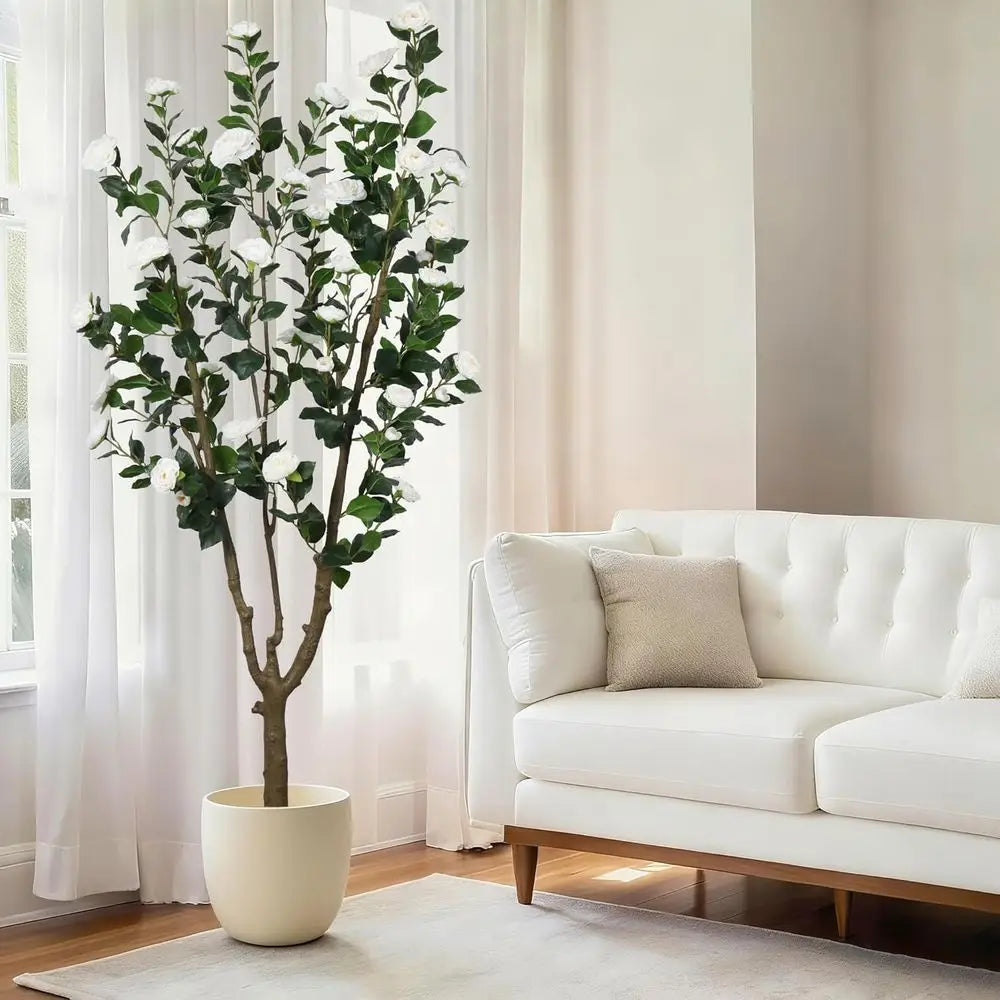 Tall Camellia Artificial Tree With Handcrafted Floral Decor Indoor Outdoor