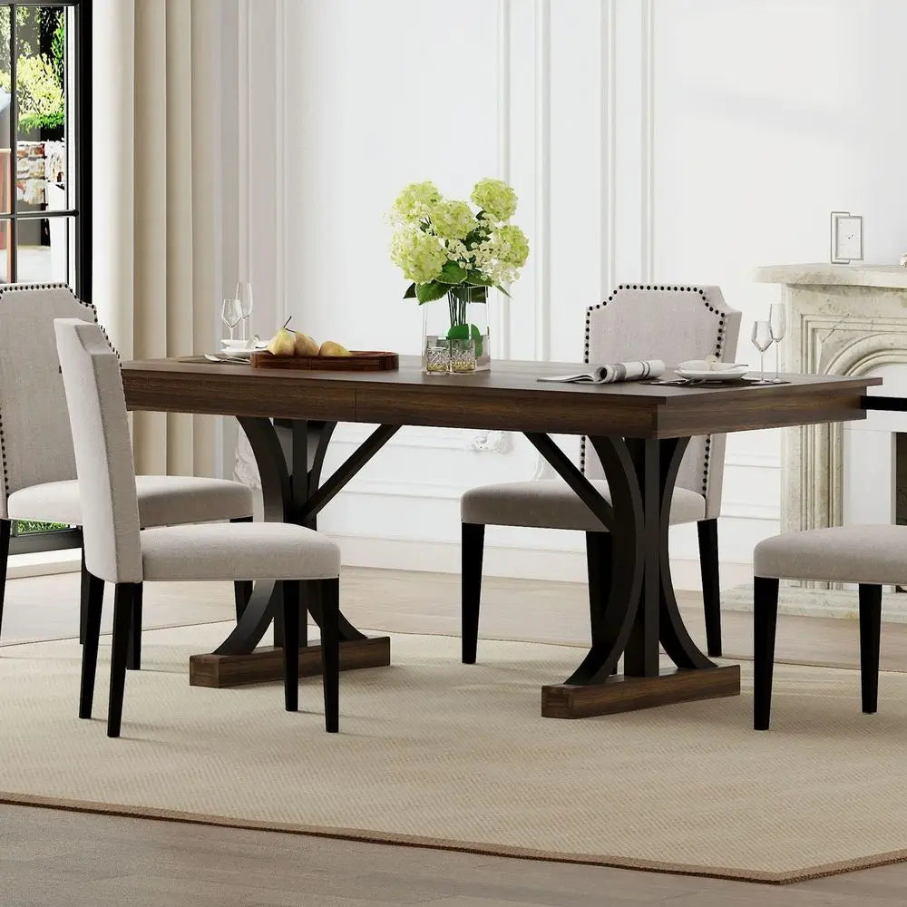 Wooden Dining Table For 6-8 With Double Pedestal Drawers