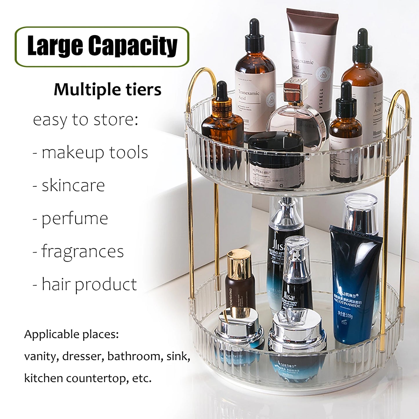 NONECN Rotating Makeup Organizer For Vanity High Capacity 360 Spinning