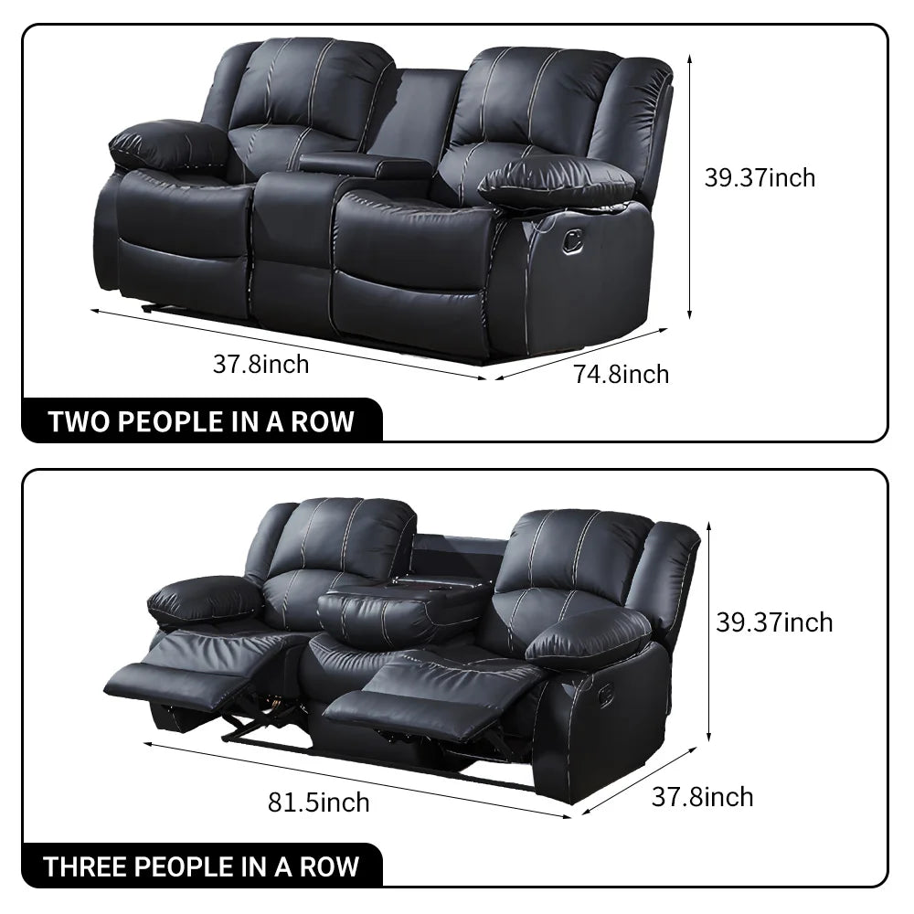 Power Loveseat Recliner Sofa With Storage Console Theater Seating