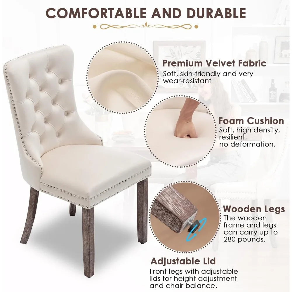 Upholstered Wingback Dining Chairs Set of 6 With Nailhead Trim