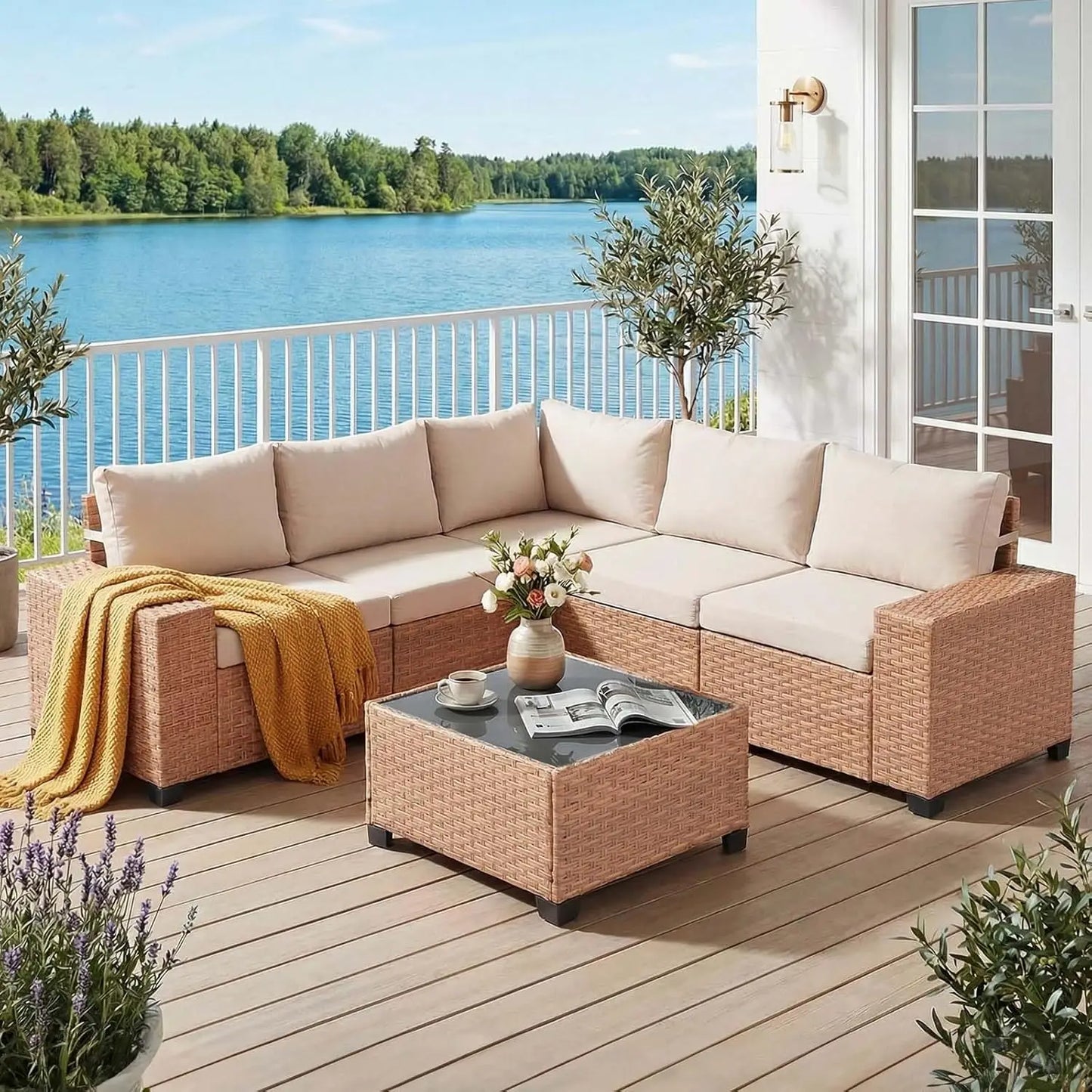 Rattan Outdoor Patio Sofa Set With Coffee Table PE Wicker