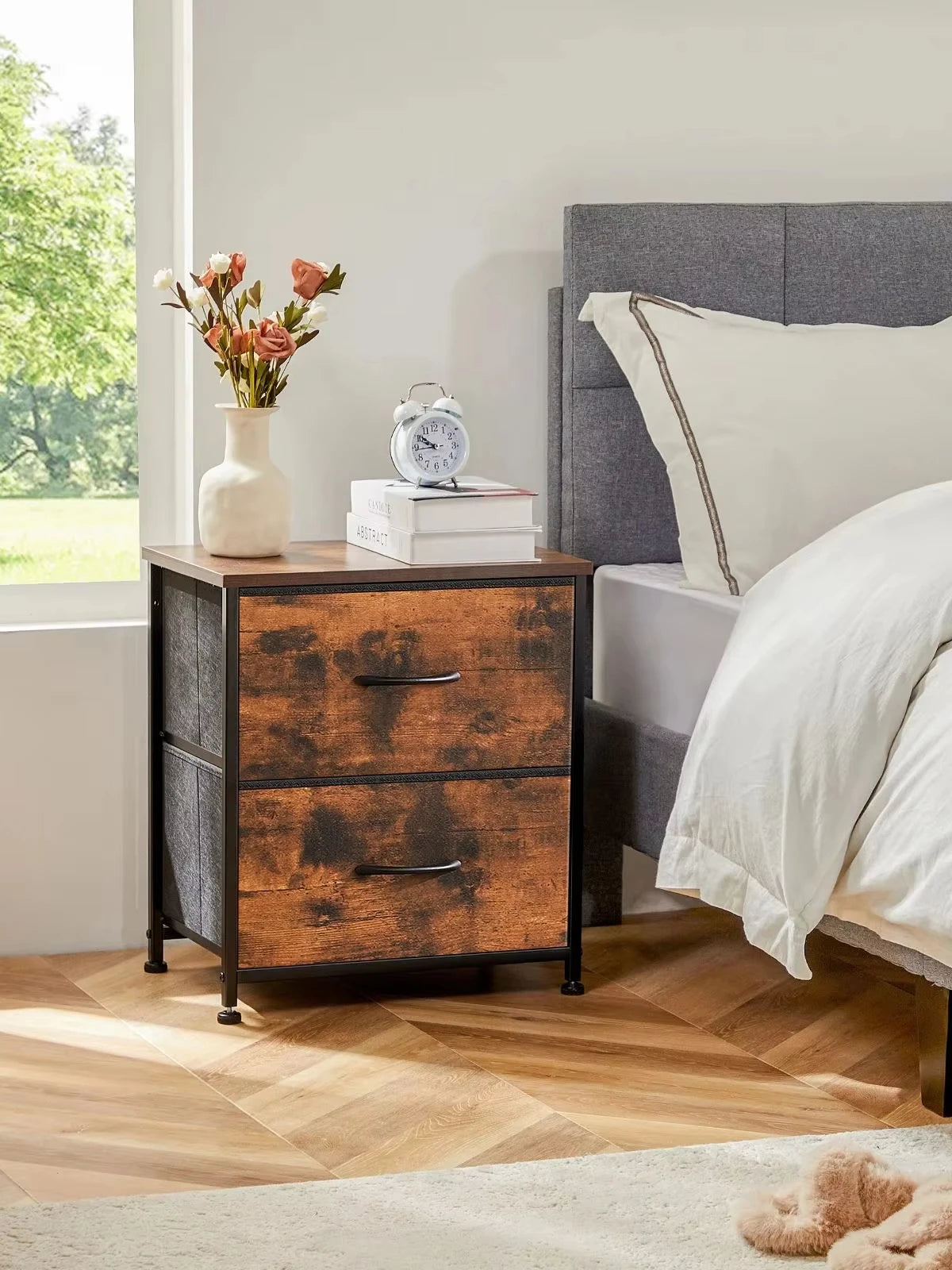 JHK Modern Nightstand With Fabric Drawers for Bedroom Storage Cabinet Furniture Multipurpose