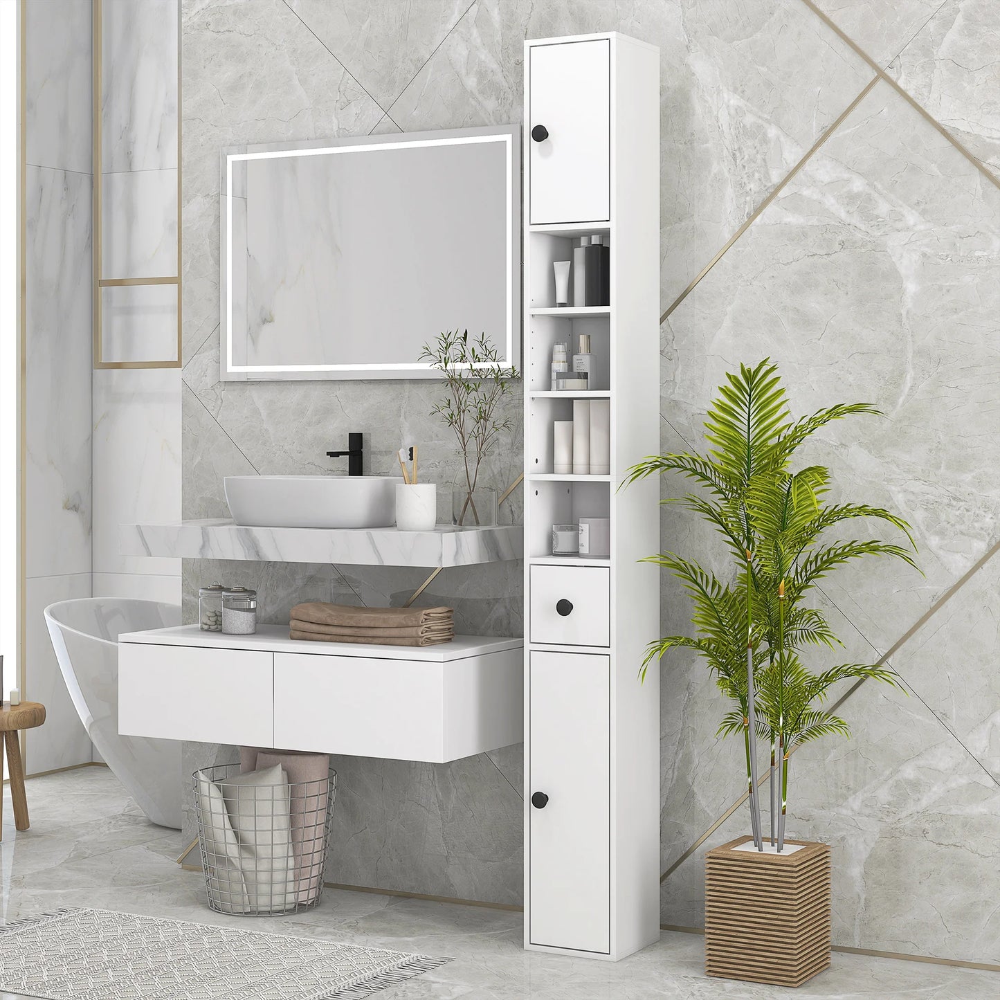 Kleankin Bathroom Storage Cabinet With Open Shelves